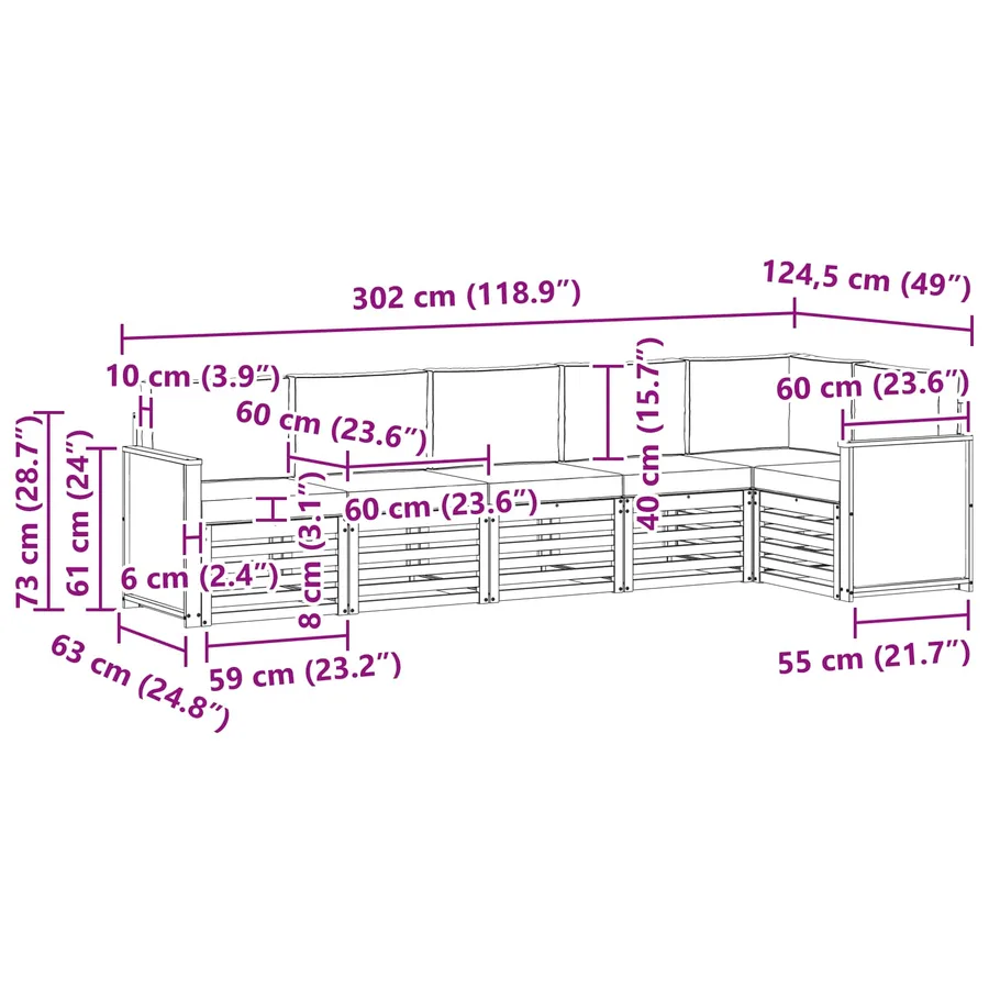 Ensemble de canapé d'angle avec coussin 5 pcs Naturel - 8
