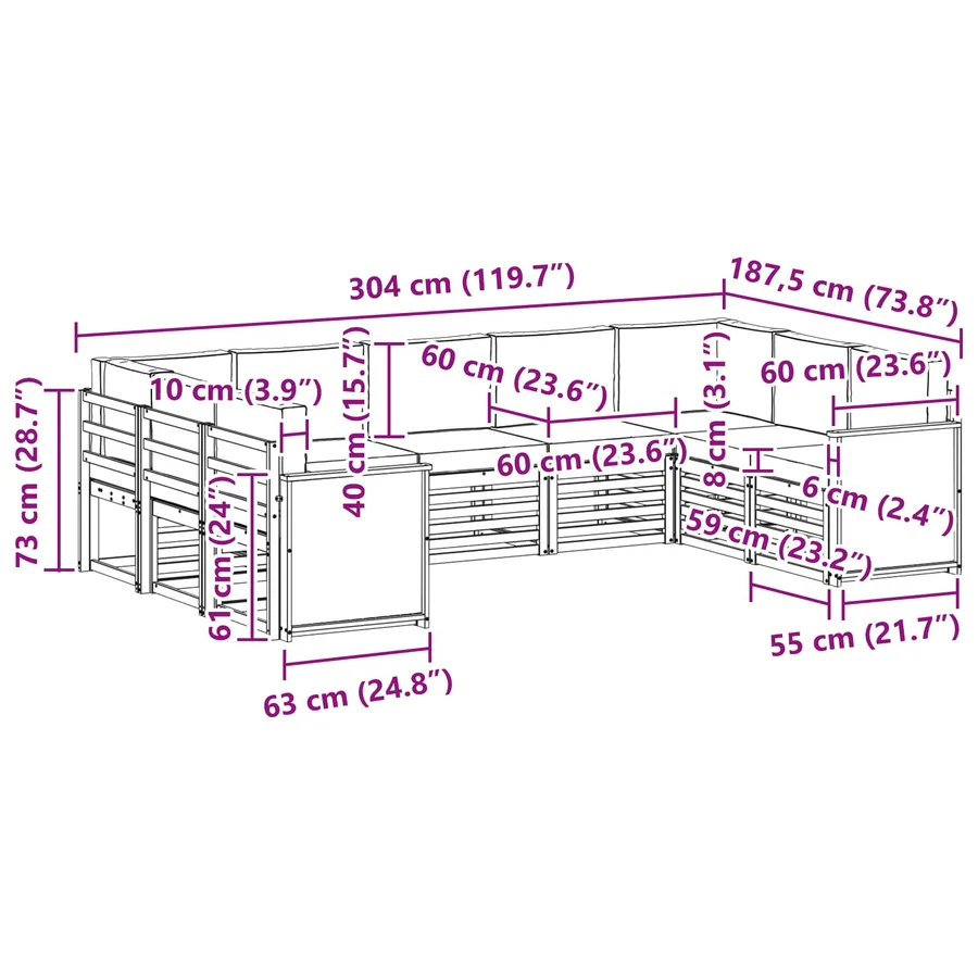 Ensemble de canapé d'angle 7 pcs Naturel et gris clair - 8