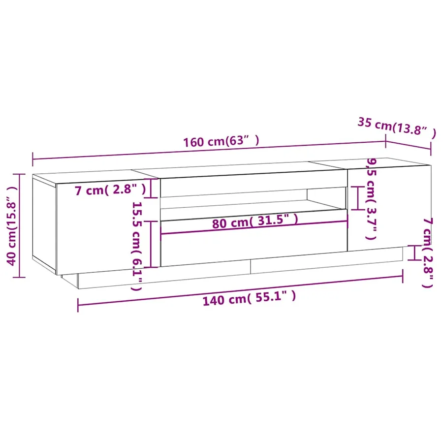 Meuble TV avec lumières LED Sonoma gris 160x35x40 cm - 16