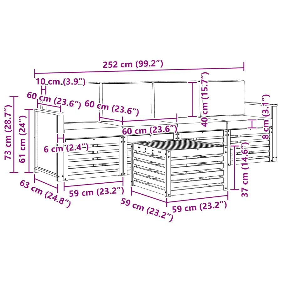 Ensemble de canapés d'extérieur 5 pcs Naturel et gris clair - 6