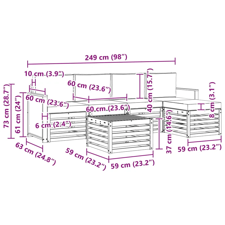 Ensemble de canapés d'extérieur 6 pcs Naturel et Crème - 7