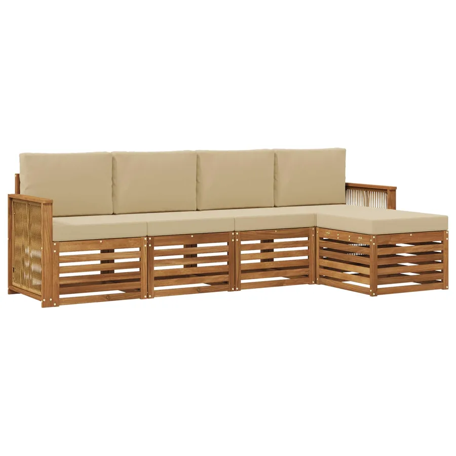 Ensemble de canapés d'extérieur 5 pcs Naturel et Beige - 2