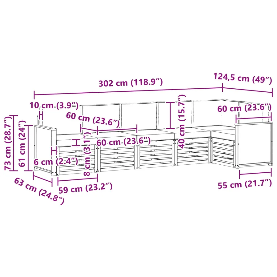 Ensemble de canapé d'angle avec coussin 5 pcs Naturel et Crème - 8