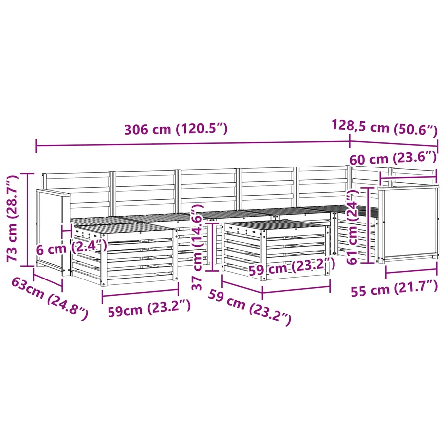 Ensemble de canapés d'extérieur 7 pcs Naturel - 10