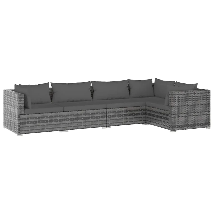 Salon de jardin 5 pcs avec coussins Résine tressée Gris - 2