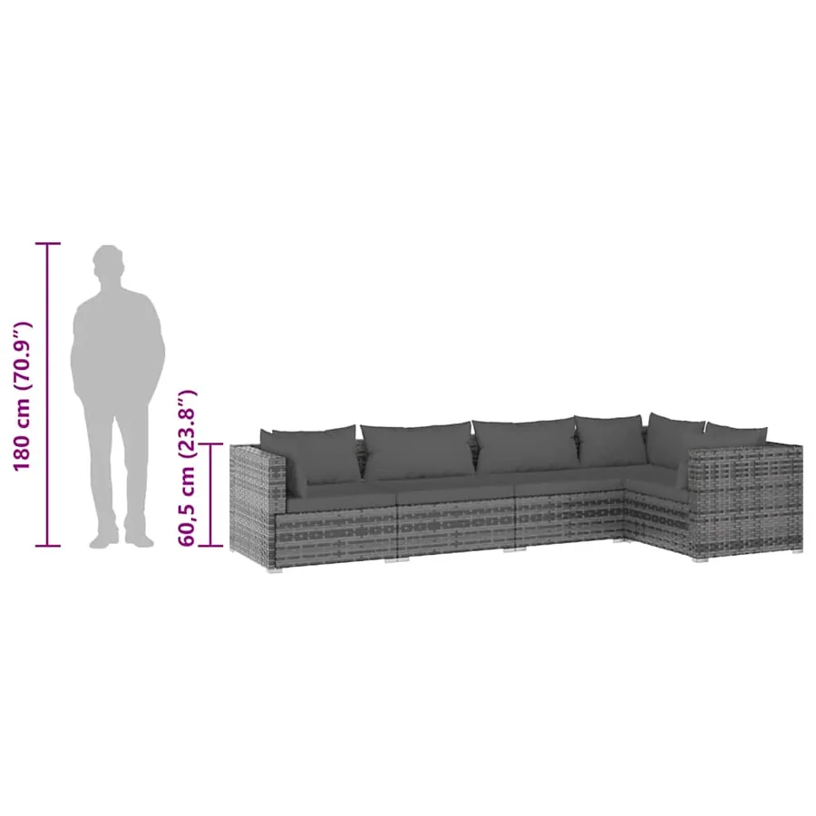 Salon de jardin 5 pcs avec coussins Résine tressée Gris - 8