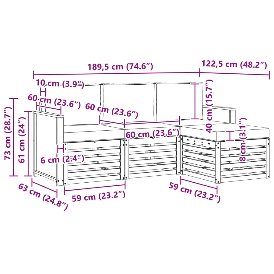 Ensemble de canapés d'extérieur 4 pcs Naturel et gris clair - 6