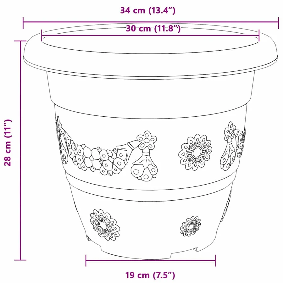 Pot à fleurs rond 6 pcs Noir Ø 34 x 28 cm Plastique - 9