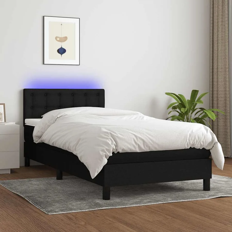 Sommier à lattes de lit avec matelas LED Noir 100x200 cm Tissu