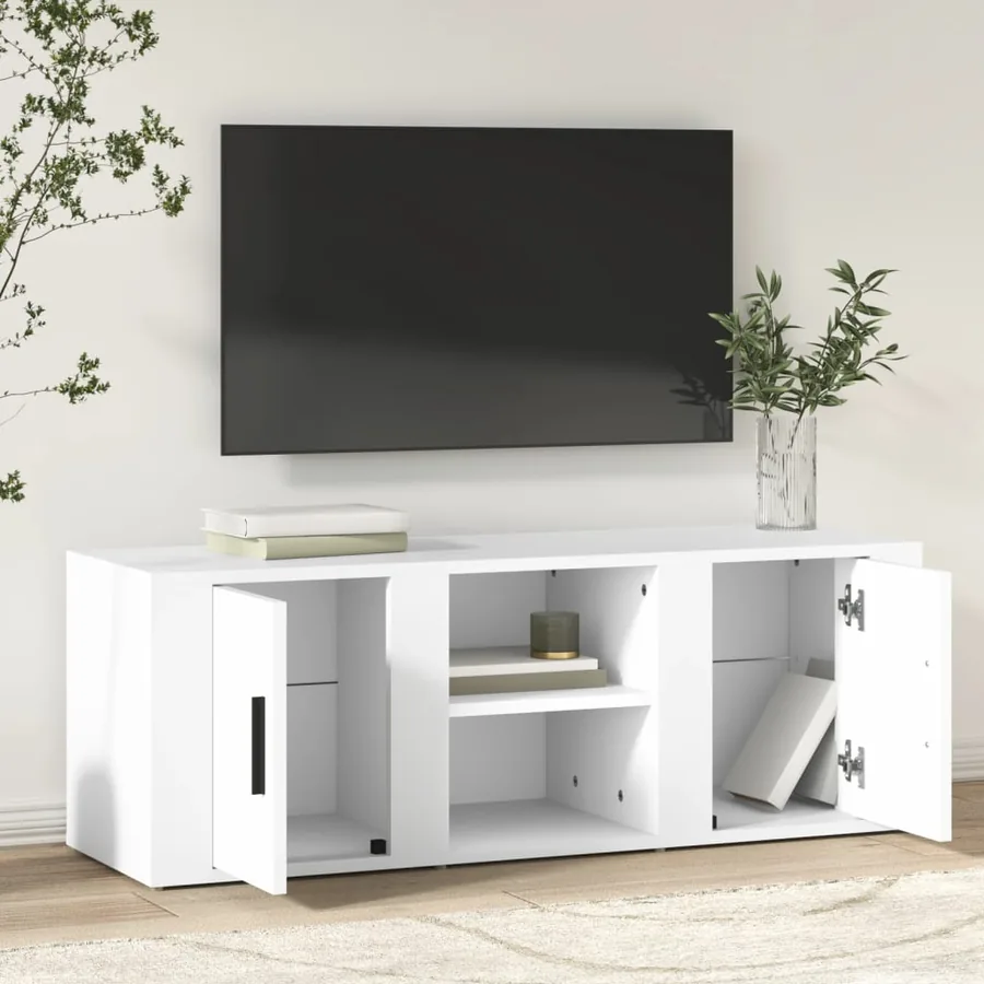 Meuble TV Blanc 100x31,5x35 cm Bois d'ingénierie - 3