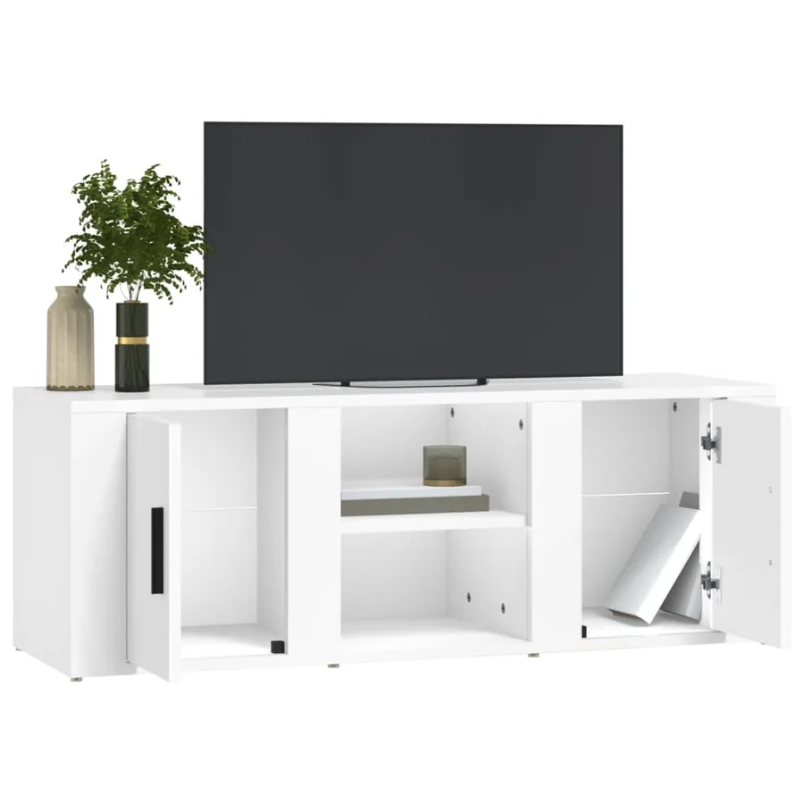 Meuble TV Blanc 100x31,5x35 cm Bois d'ingénierie - 4