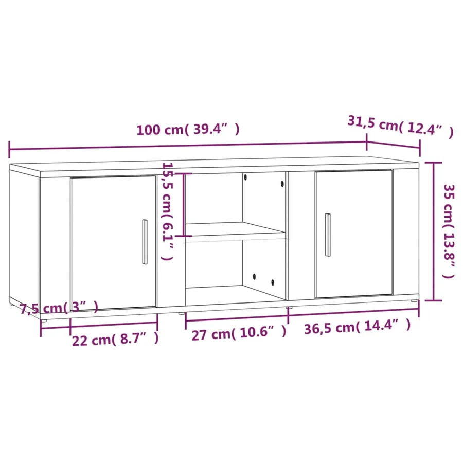 Meuble TV Blanc 100x31,5x35 cm Bois d'ingénierie - 9