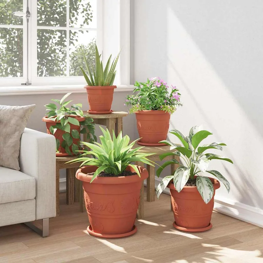 Pot à fleurs rond 24 pcs Rouge brique Ø 39 x 32 cm Plastique - 4