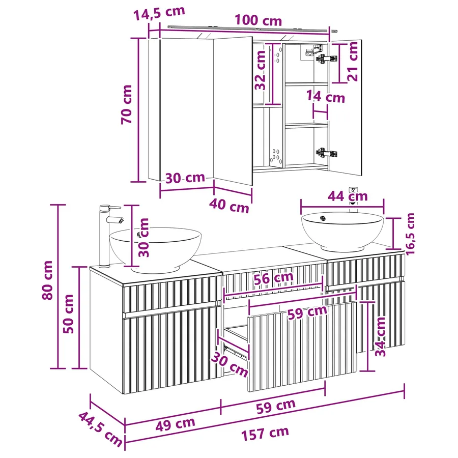 Ensemble d'armoire de salle de bain 4 pcs Chêne fumé - 14
