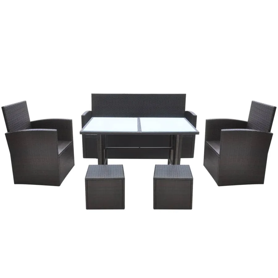 Ensemble à manger d'extérieur avec coussins 6pcs Résine tressée - 3