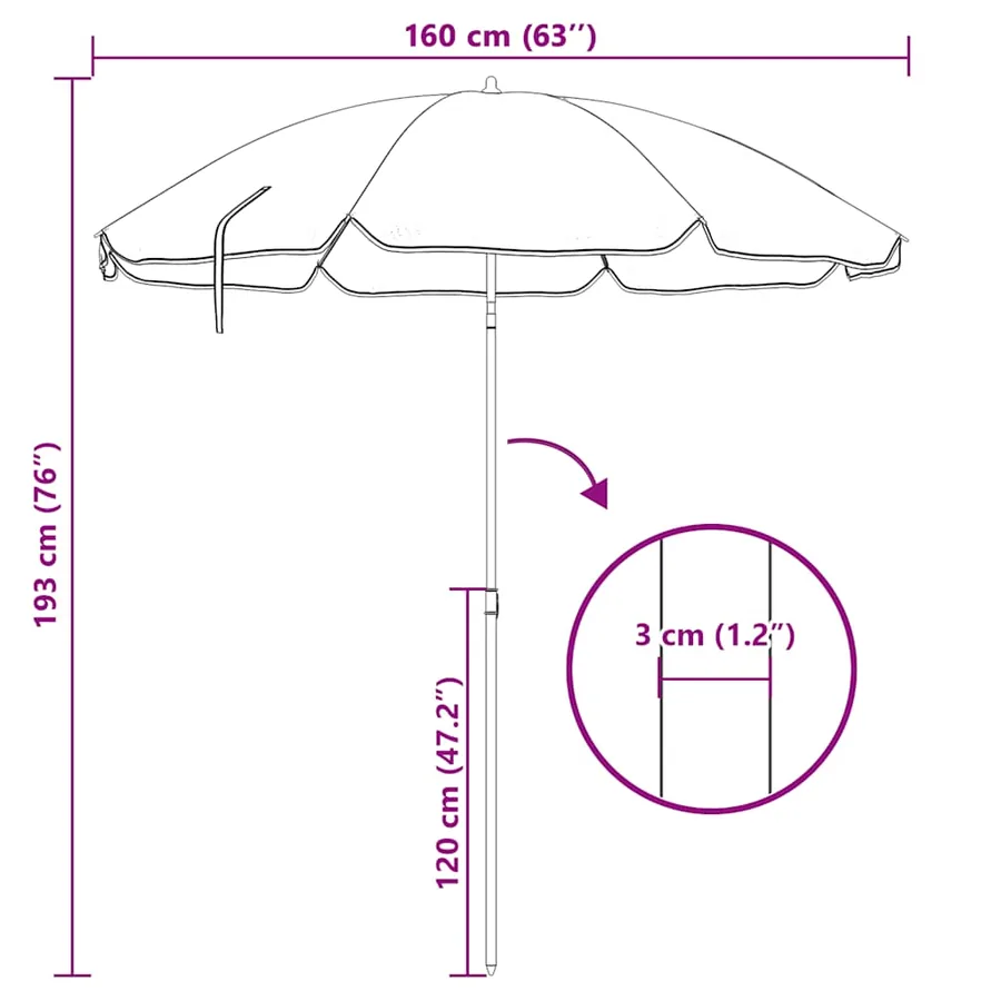 Parasol de jardin avec mât en acier anthracite 180 cm - 5