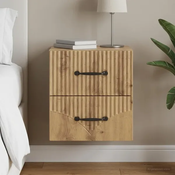 Cabinet de chevet mural Chêne artisanal 34,5 x 33 x 40 cm