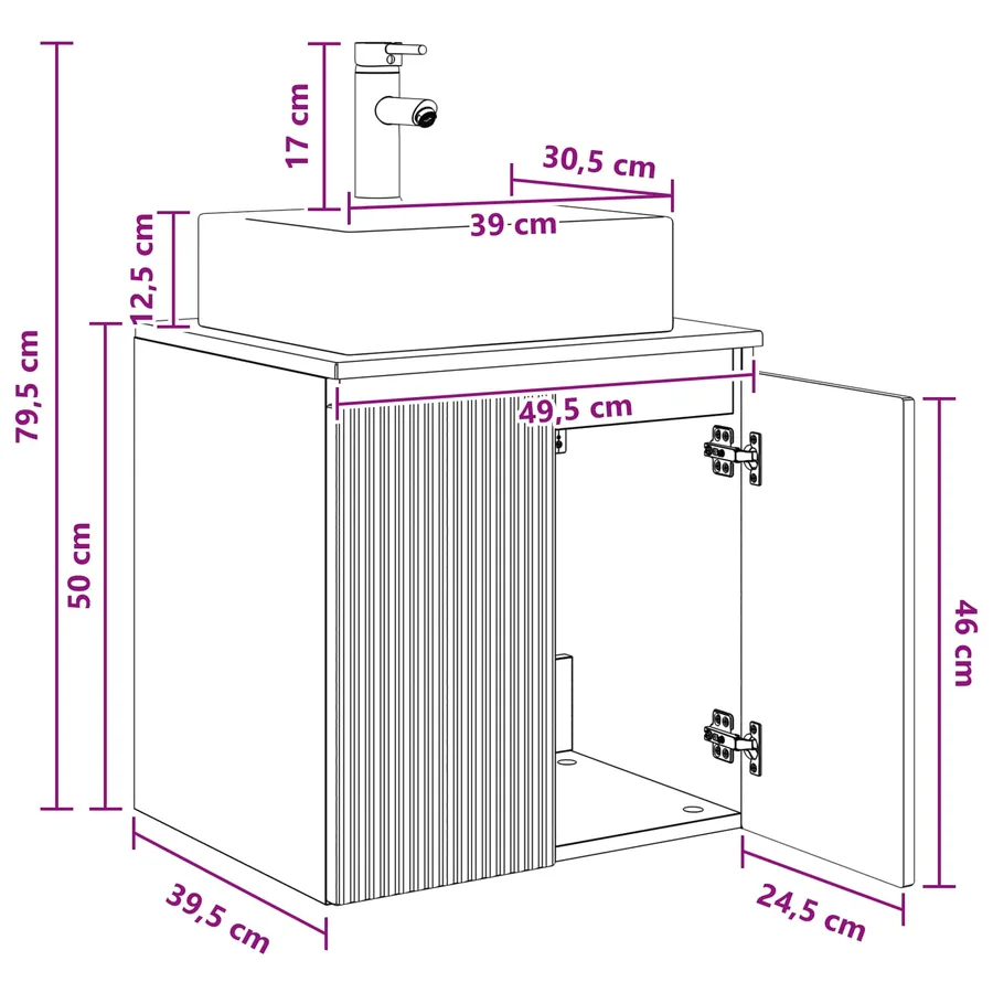 Vanité de lavabo mural Sonoma gris 49,5 x 41 x 62,5 cm - 8
