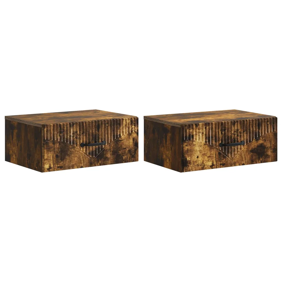 Cabinet de chevet mural 2 pcs Chêne fumé 49 x 34,5 x 20 cm - 2
