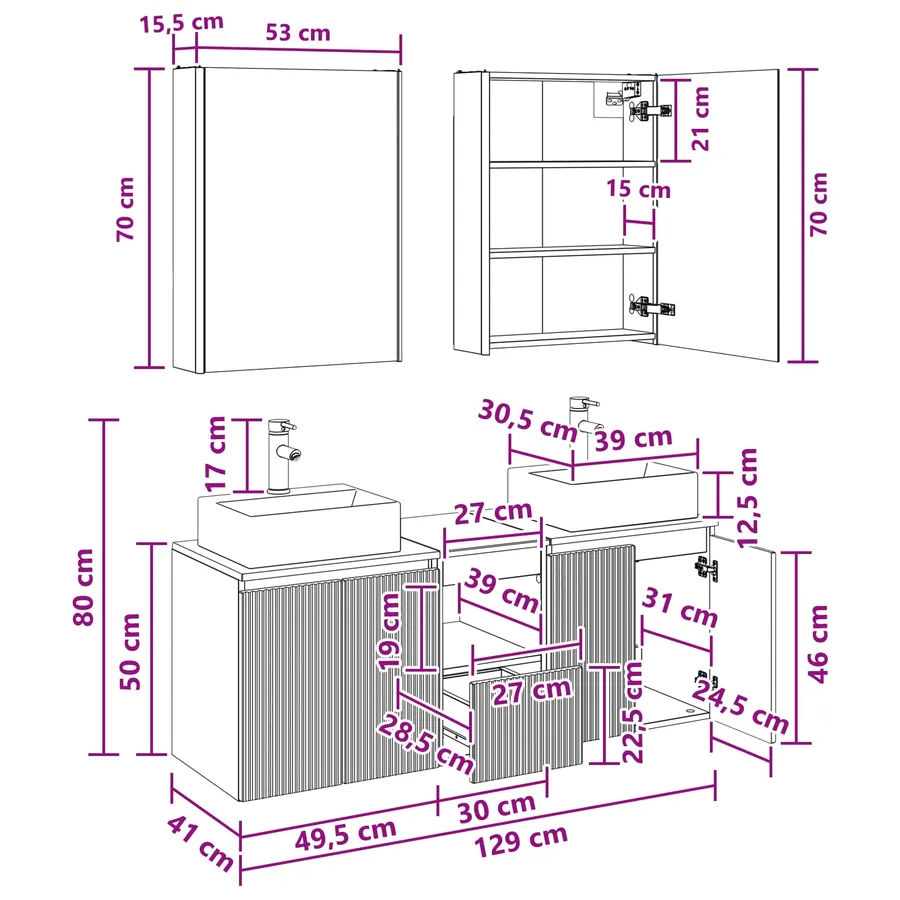 Ensemble d'armoire de salle de bain 5 pcs Bois ancien - 13