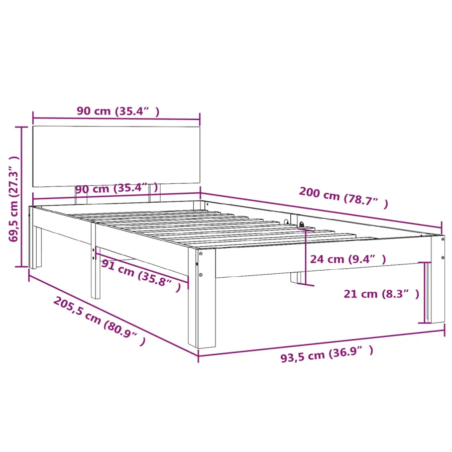 Cadre de lit sans matelas Marron miel Bois pin massif 90x200 cm - 8