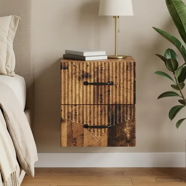 Cabinet de chevet mural Bois ancien 34,5 x 33 x 40 cm