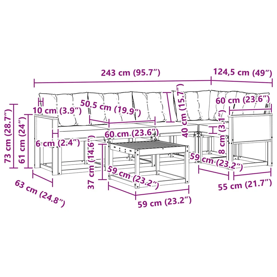 Ensemble de canapés d'extérieur 6 pcs Naturel et Beige - 8