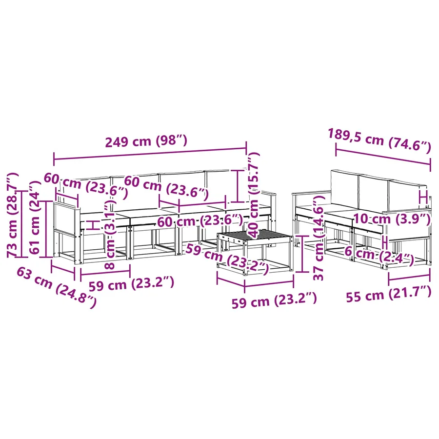 Ensemble de canapés d'extérieur 7 pcs Naturel et gris clair - 7