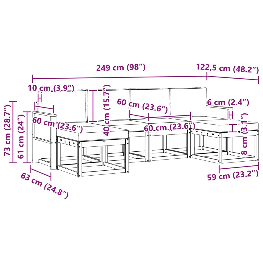 Ensemble de canapés d'extérieur 6 pcs Naturel et Crème - 6