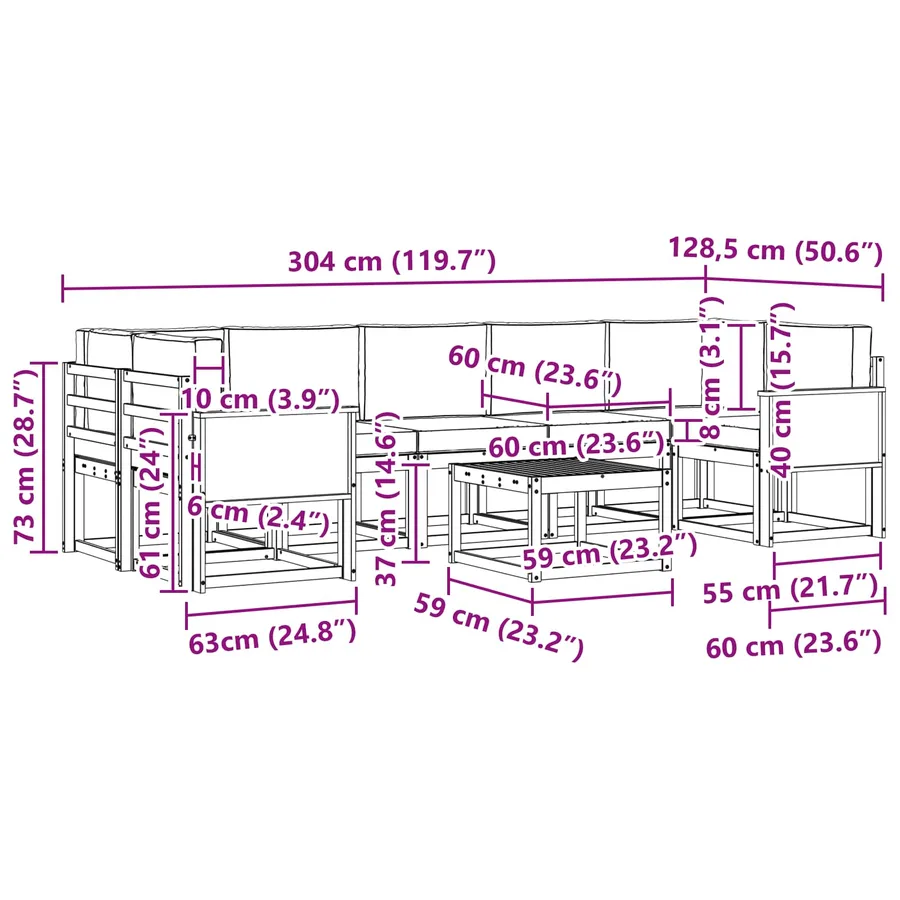 Ensemble de canapés d'extérieur avec coussin 6 pcs - 8