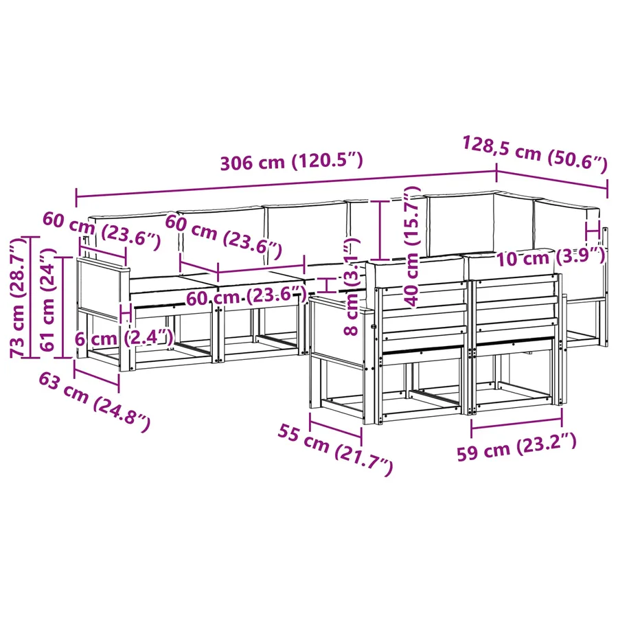 Ensemble de canapés d'extérieur 8 pcs Naturel et Beige - 8