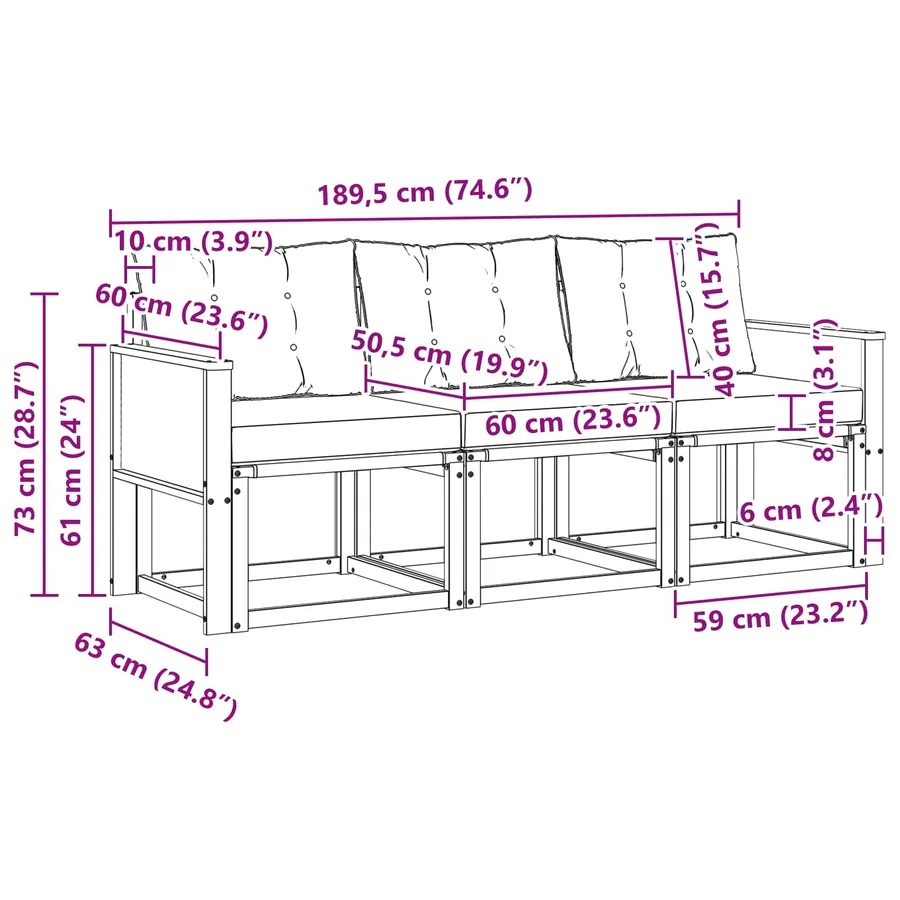 Ensemble de canapés d'extérieur 3 pcs Naturel et Crème - 6