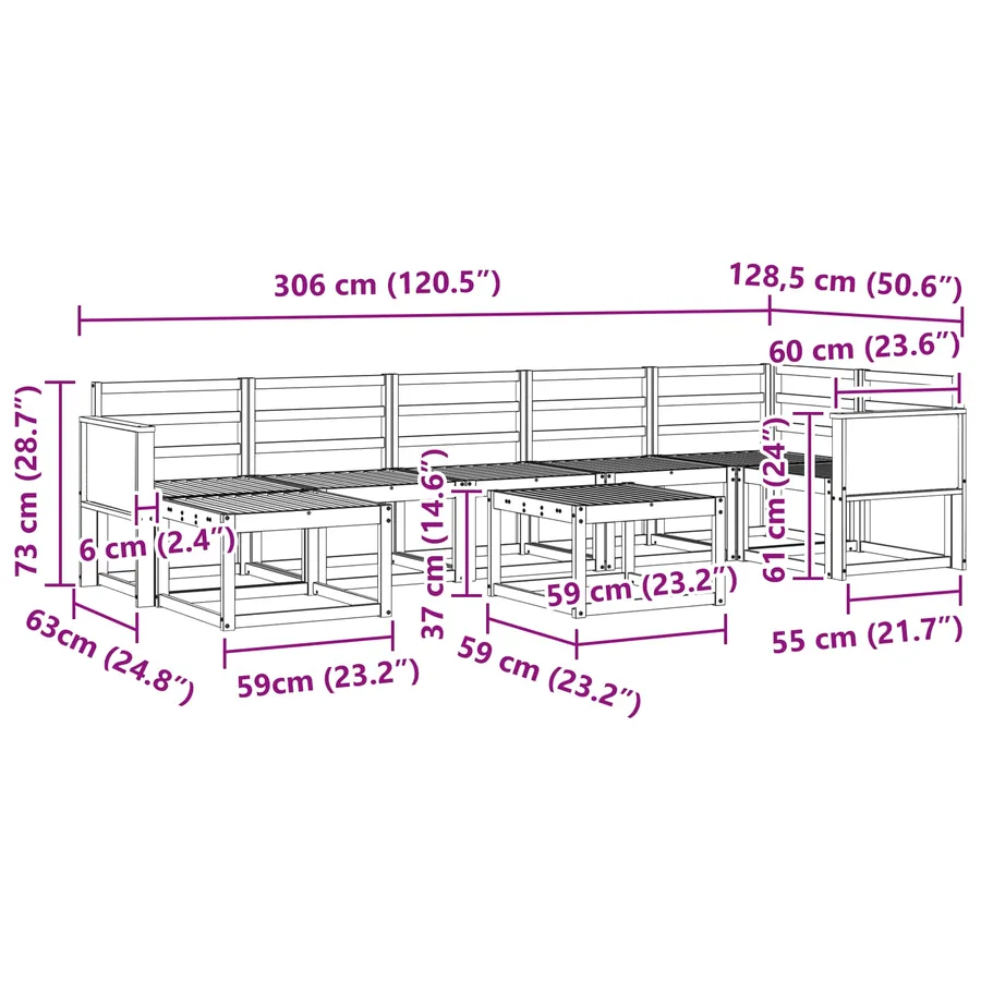 Ensemble de canapés d'extérieur 8 pcs Naturel - 8
