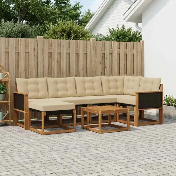 Ensemble de canapés d'extérieur 7 pcs Naturel et Beige