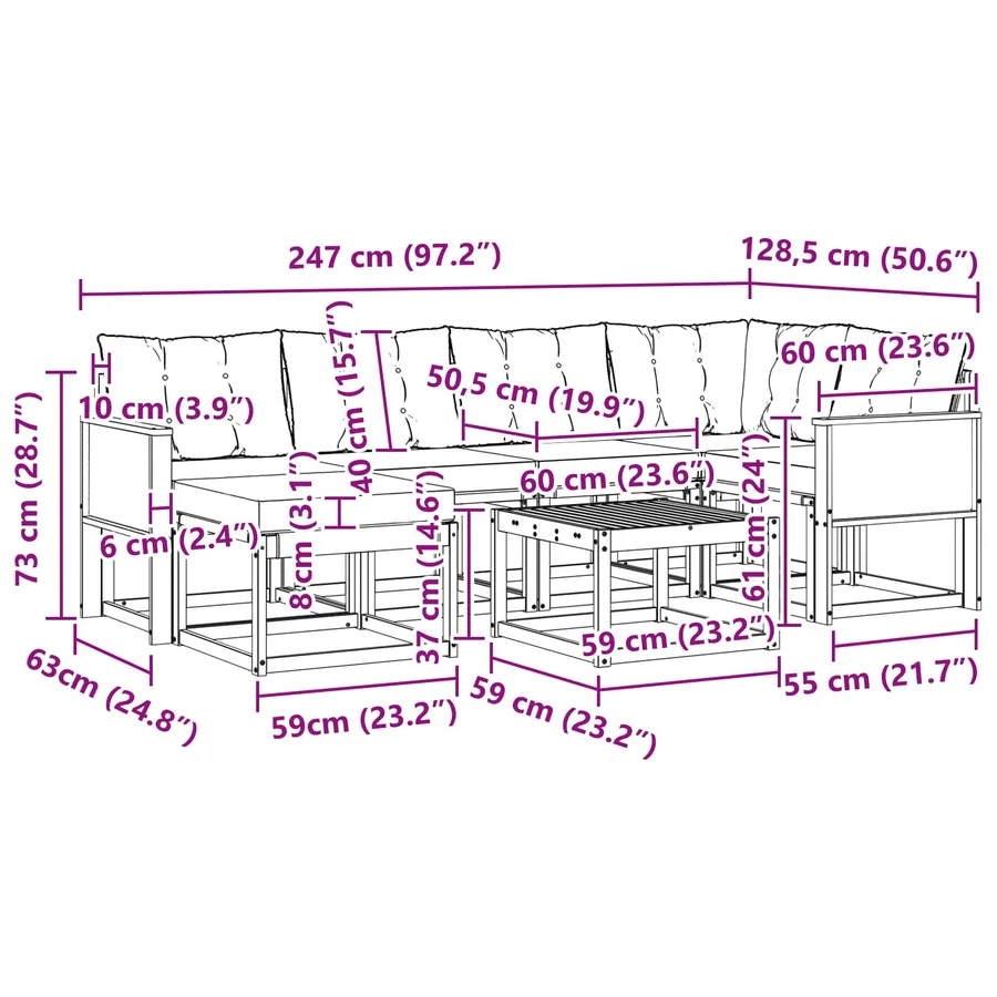 Ensemble de canapés d'extérieur 7 pcs Naturel et Beige - 11
