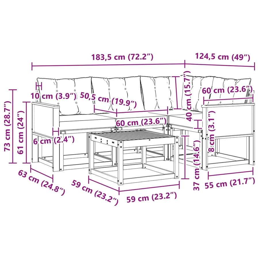 Ensemble de canapés d'extérieur 5 pcs Naturel et noir - 9