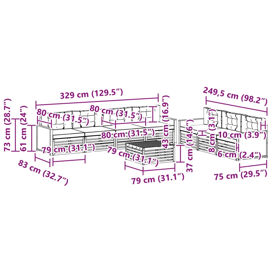 Ensemble de canapés d'extérieur 8 pcs Naturel et Beige - 7