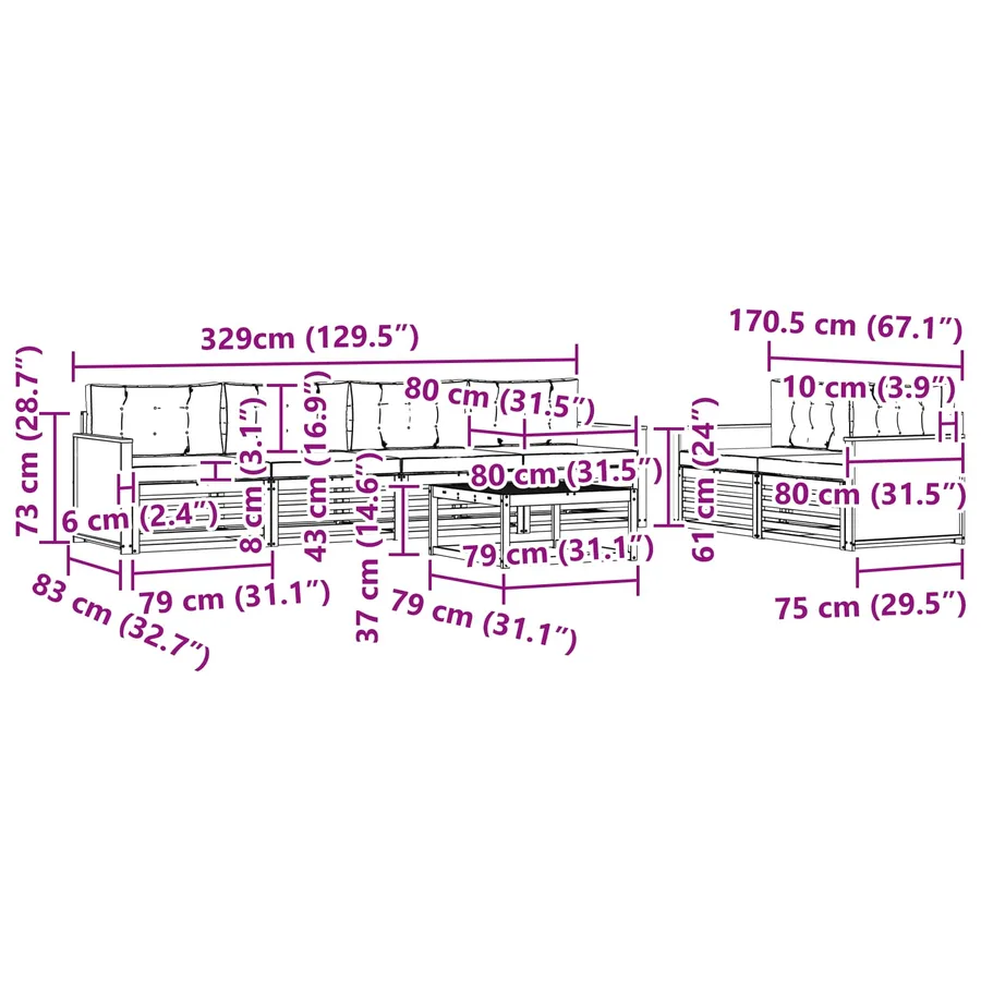 Ensemble de canapés d'extérieur 7 pcs Naturel et Beige - 7