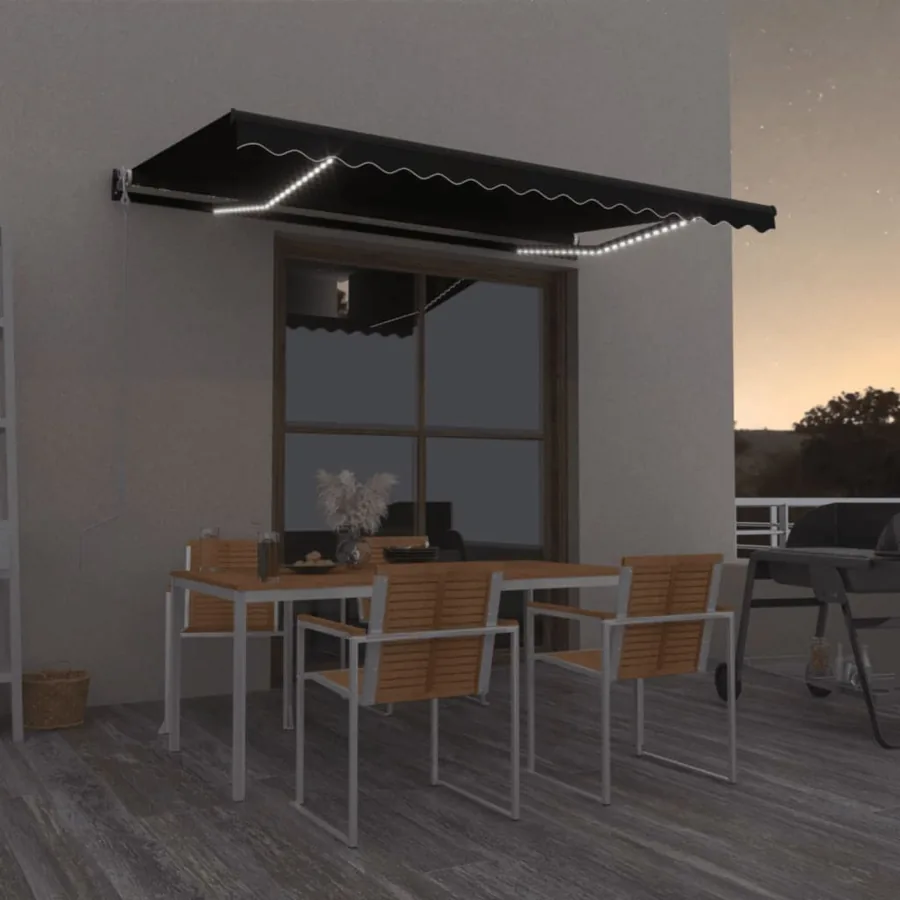 Auvent automatique capteur de vent et LED 400x350 cm Anthracite