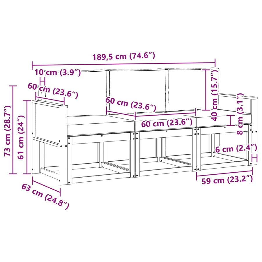 Ensemble de canapés d'extérieur 3 pcs Naturel et Anthracite - 6