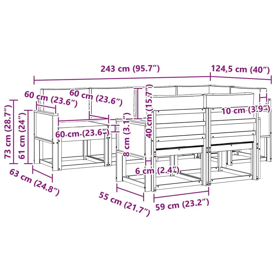 Ensemble de canapés d'extérieur 7 pcs Naturel et Anthracite - 7