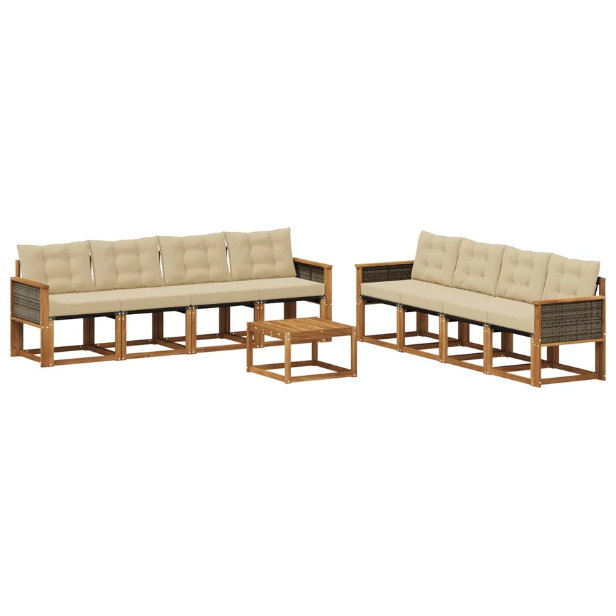 Ensemble de canapés d'extérieur 9 pcs Naturel et Beige - 2