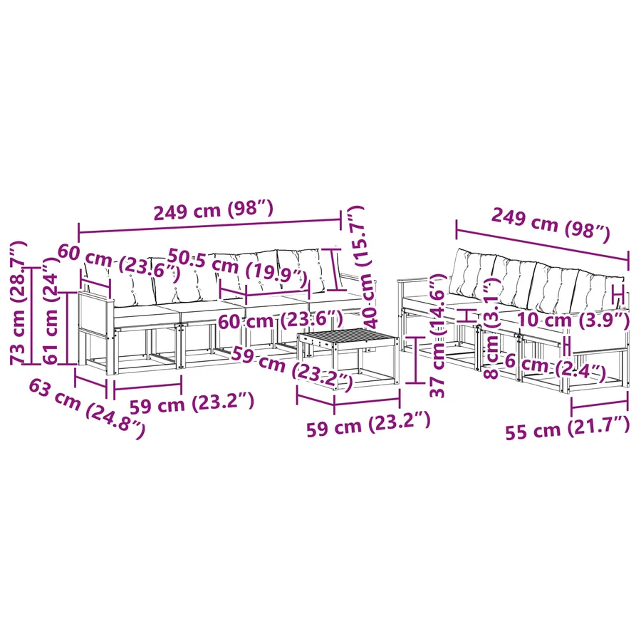Ensemble de canapés d'extérieur 9 pcs Naturel et Beige - 8
