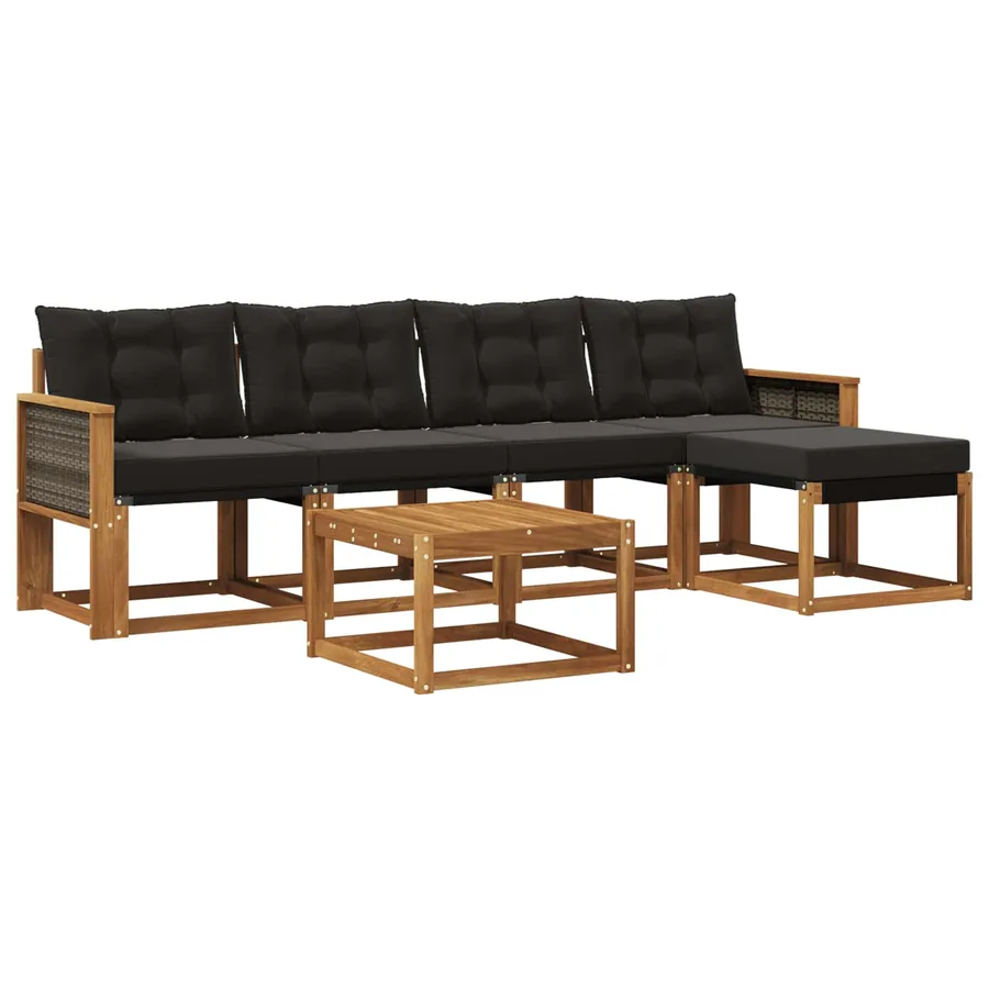 Ensemble de canapés d'extérieur 6 pcs Naturel et noir - 2