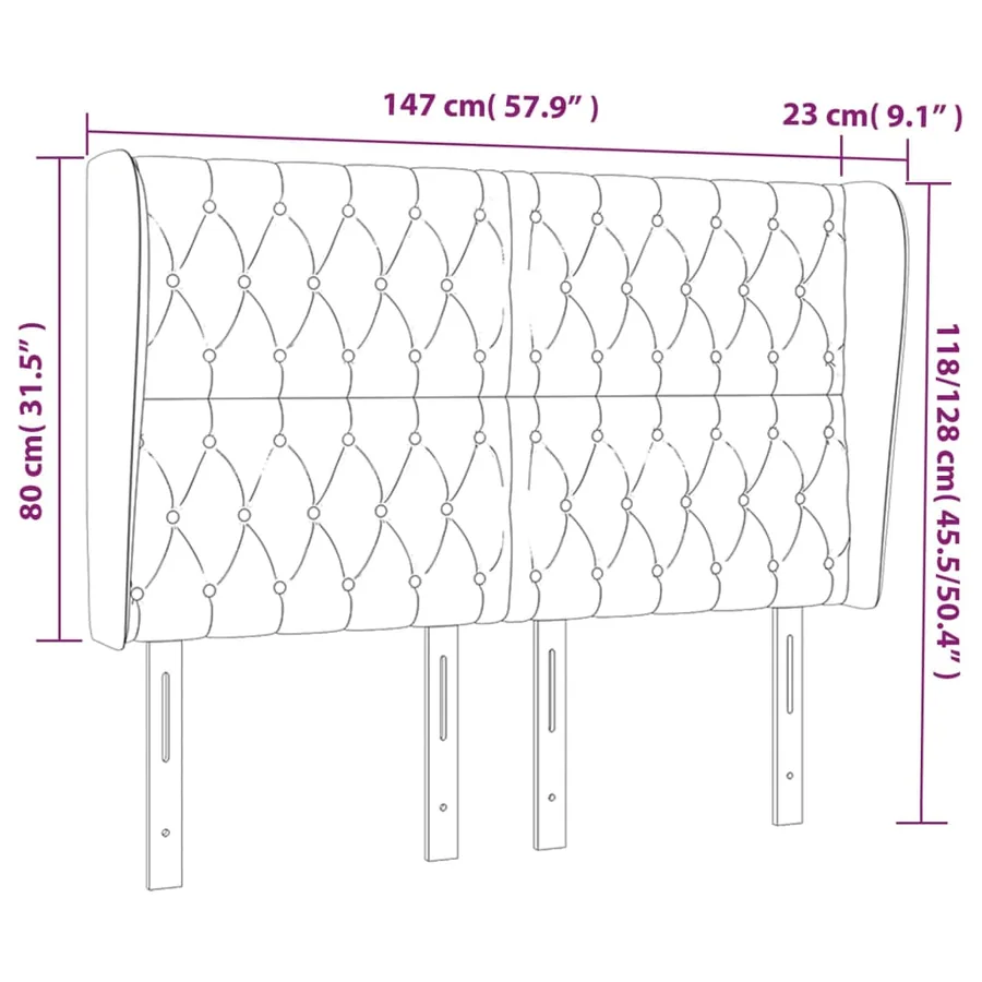 Tête de lit avec oreilles Noir 147x23x118/128 cm Tissu - 9