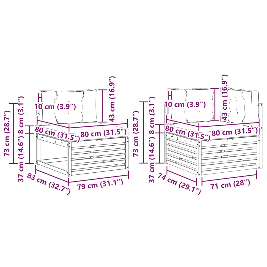 Ensembles de canapés avec coussin 10 pcs Bois d'Acacia Massif - 9