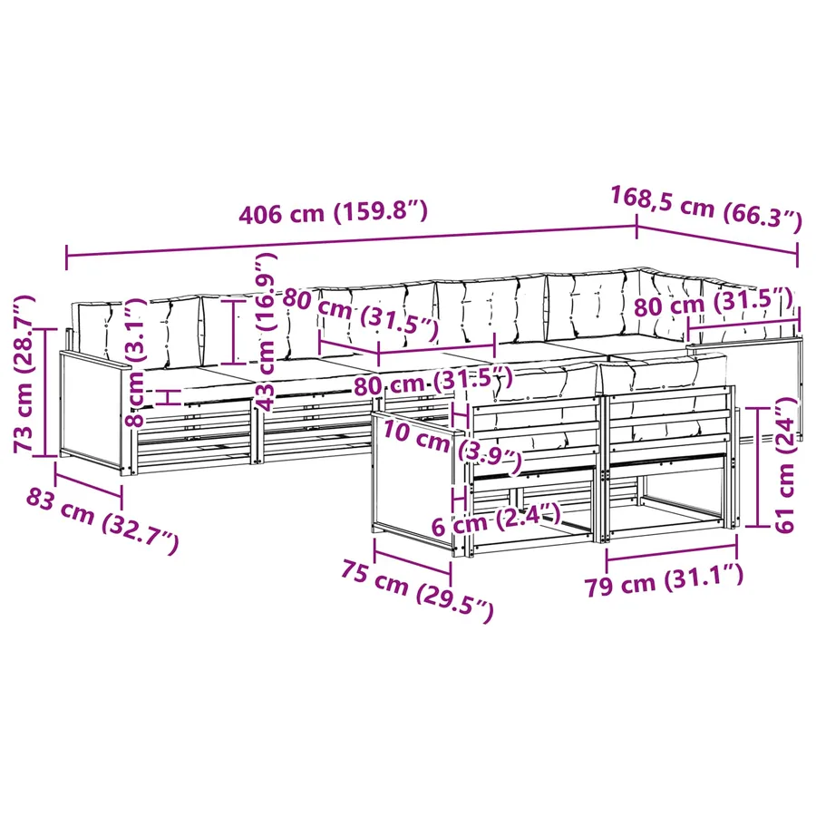 Ensemble de canapés d'extérieur 8 pcs Naturel et Anthracite - 9