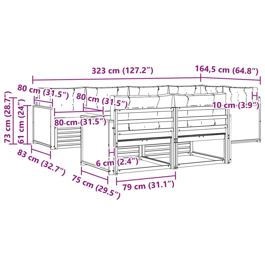 Ensemble de canapés d'extérieur 7 pcs Naturel et Anthracite - 7