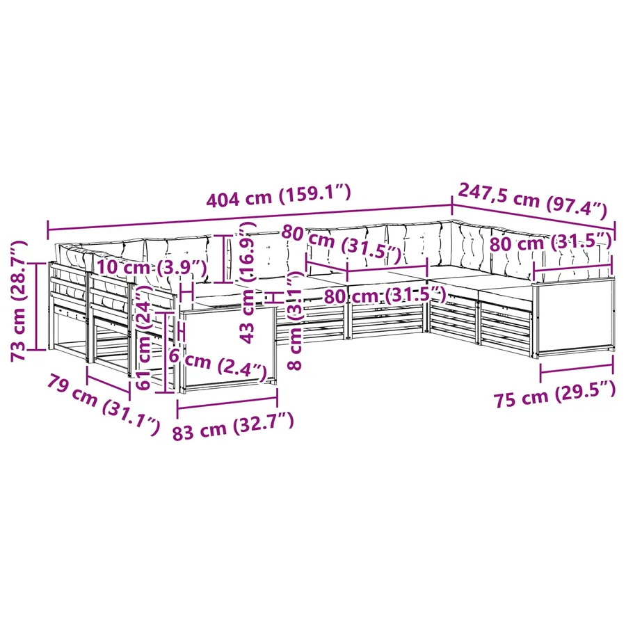 Ensemble de canapés d'extérieur 9 pcs Naturel et Crème - 8