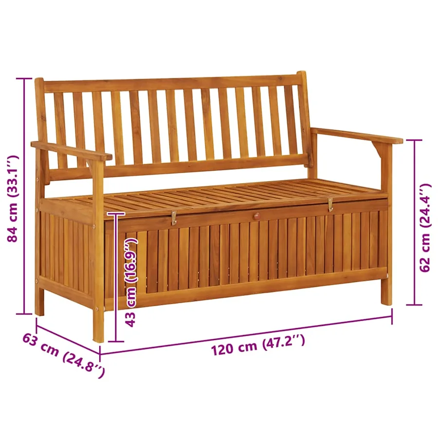 Banc de rangement de jardin 120 cm bois d'acacia solide - 11